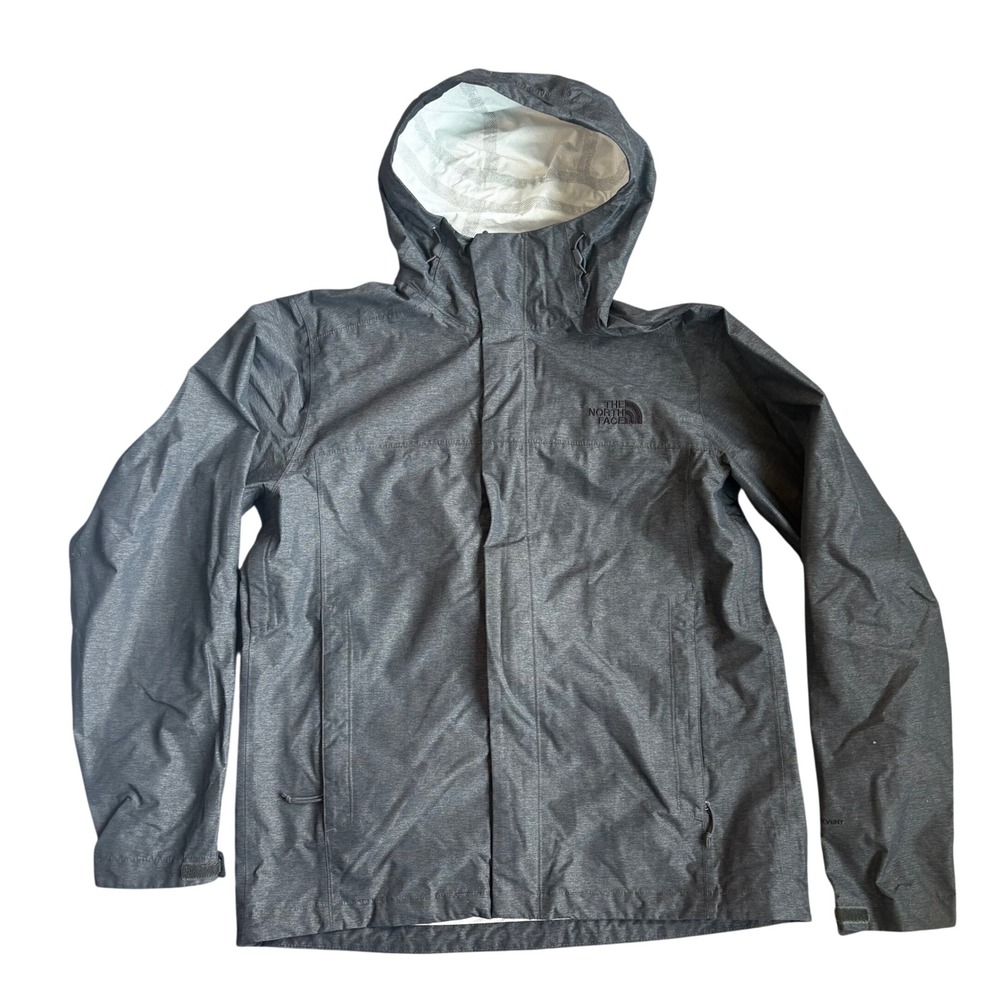 The North Face DryVent Rain Jacket Mens Medium Grey Heather Hooded Shell Coat